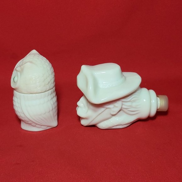 VTG Avon Collectibles Owl & Cowboy Cream Glass Decanter Set of 2 - Picture 11 of 11